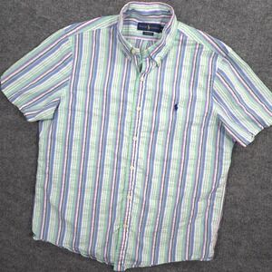 Ralph Lauren Shirt Mens M Blue Striped Pony Seersucker Short Sleeve Classic Fit